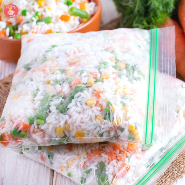 Frozen mixed vegetables in freezer bag