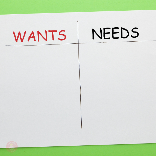 Blank wants and needs list with pen on white paper over green background.
