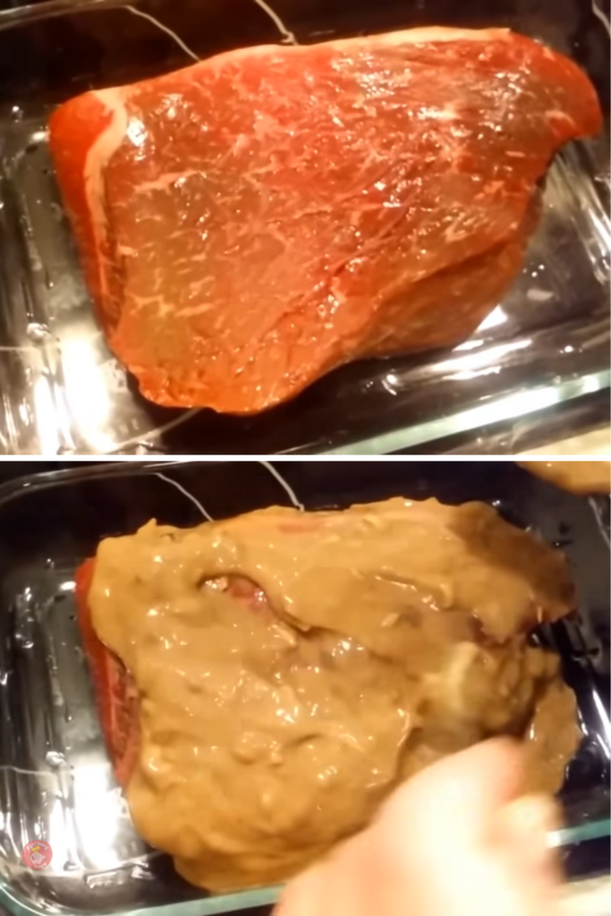 two photos of making 3-Ingredient Beef Roast 